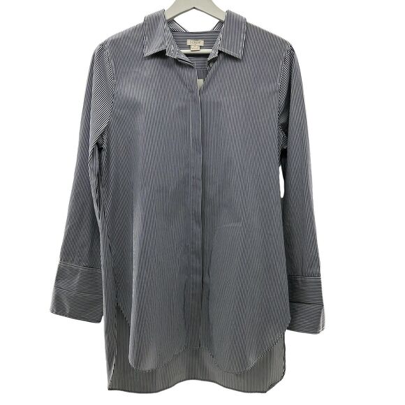 J. Crew Sz M Button Front Tunic Shirt Factory Striped Infinity Long Sleeve C3531 - Picture 1 of 13